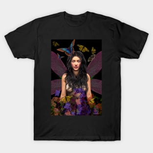 Fairy princess with butterflies and flowers fantasy artwork T-Shirt